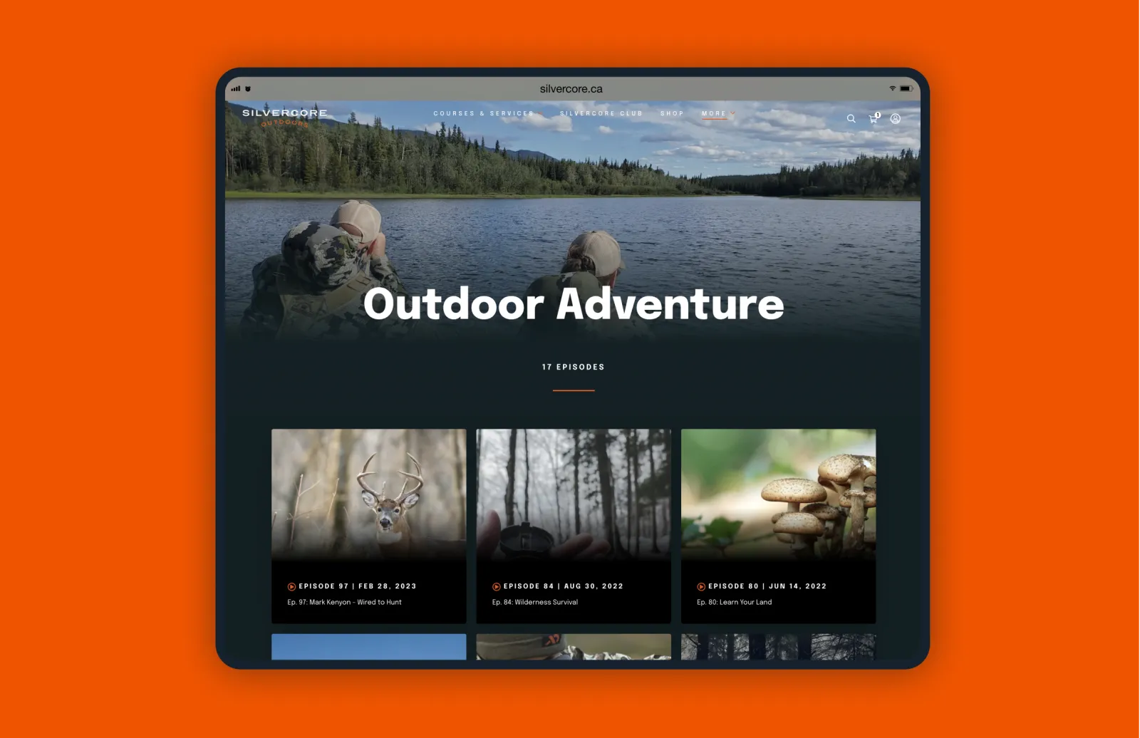 A tablet mockup of the Silvercore website