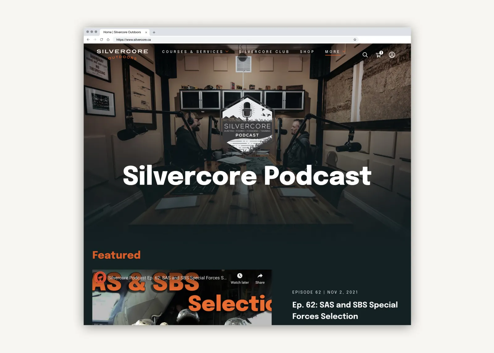 A desktop mockup of the Silvercore website