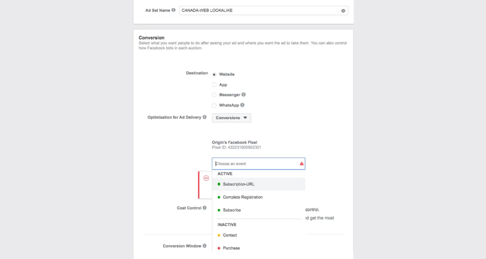 Facebook Ad interface