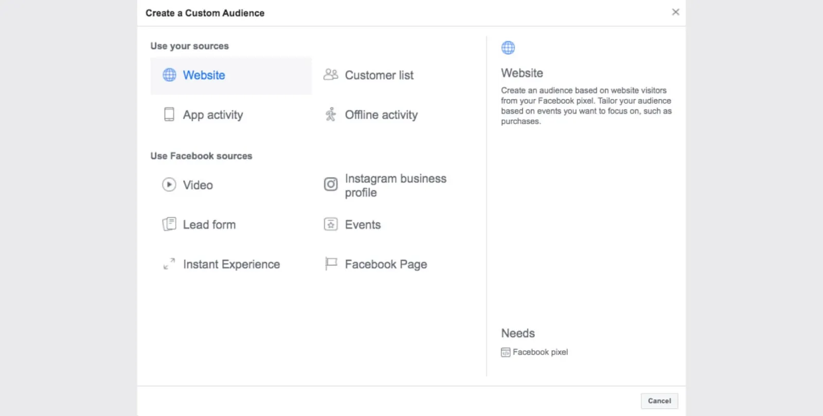 Facebook Ad interface