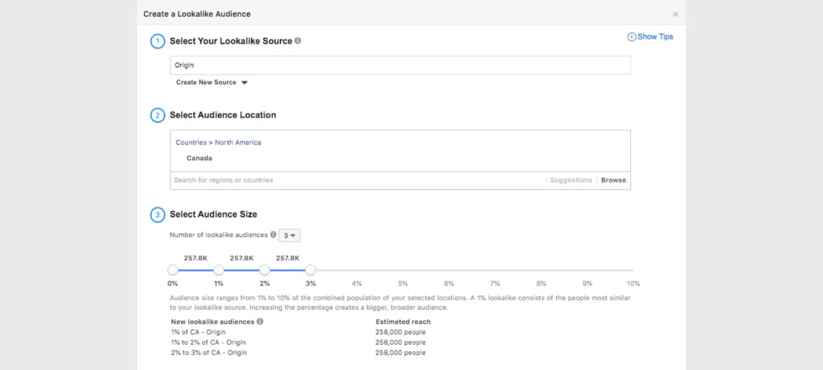 Facebook Ad interface