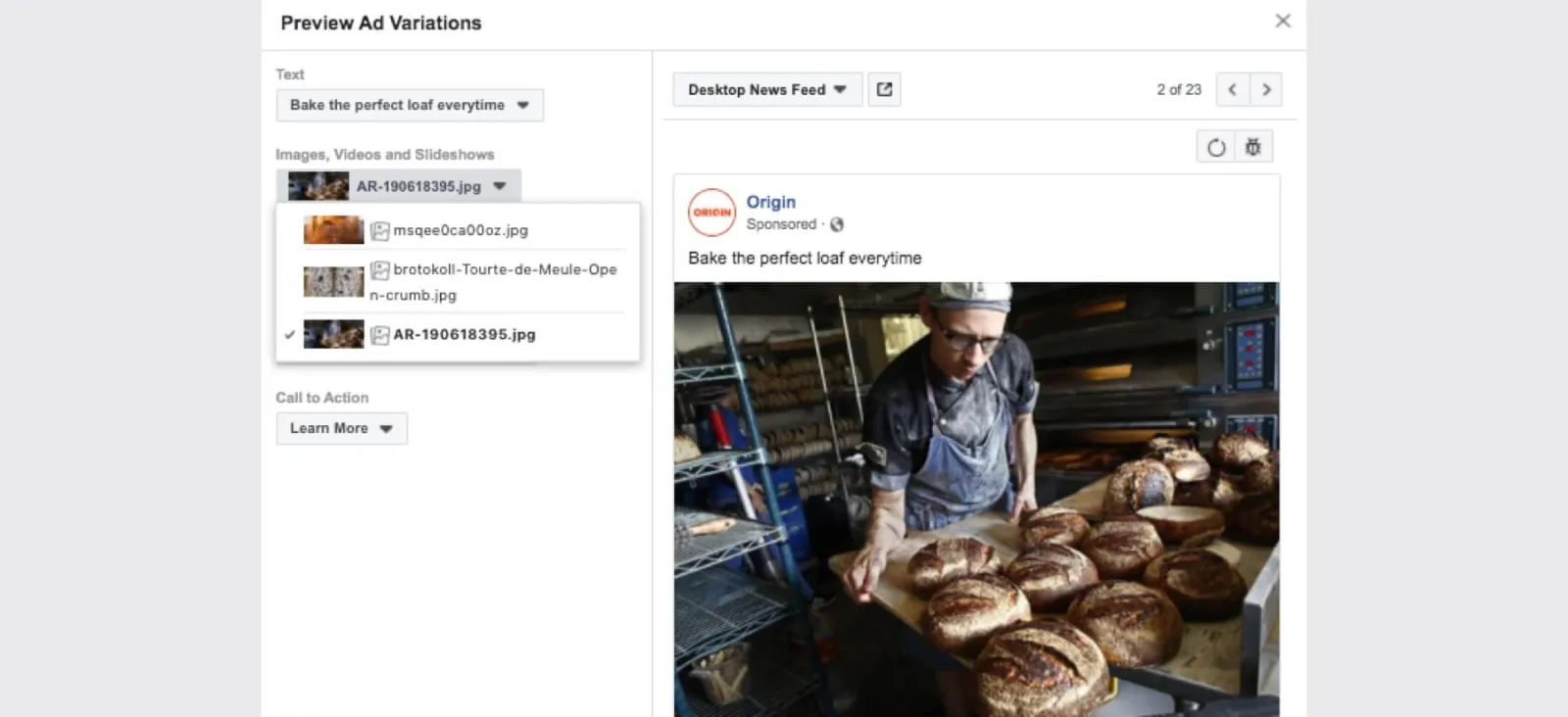 Facebook Ad interface