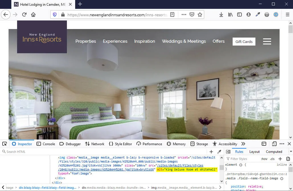 New England Inns & Resorts website screenshot