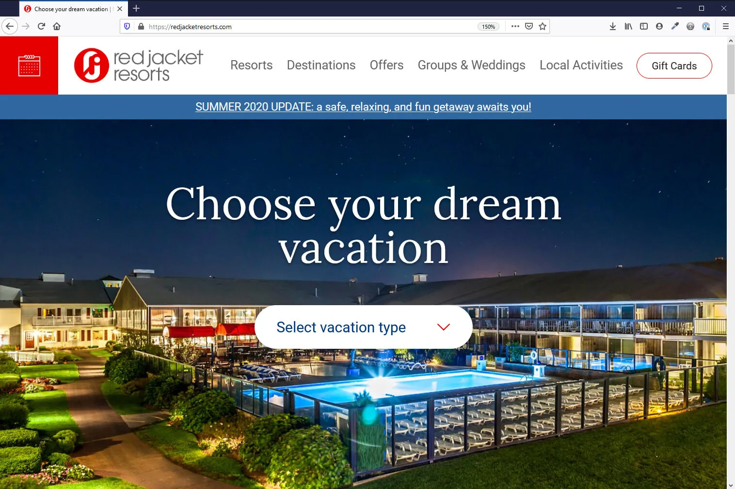 Red Jacket Resorts website sceenshot