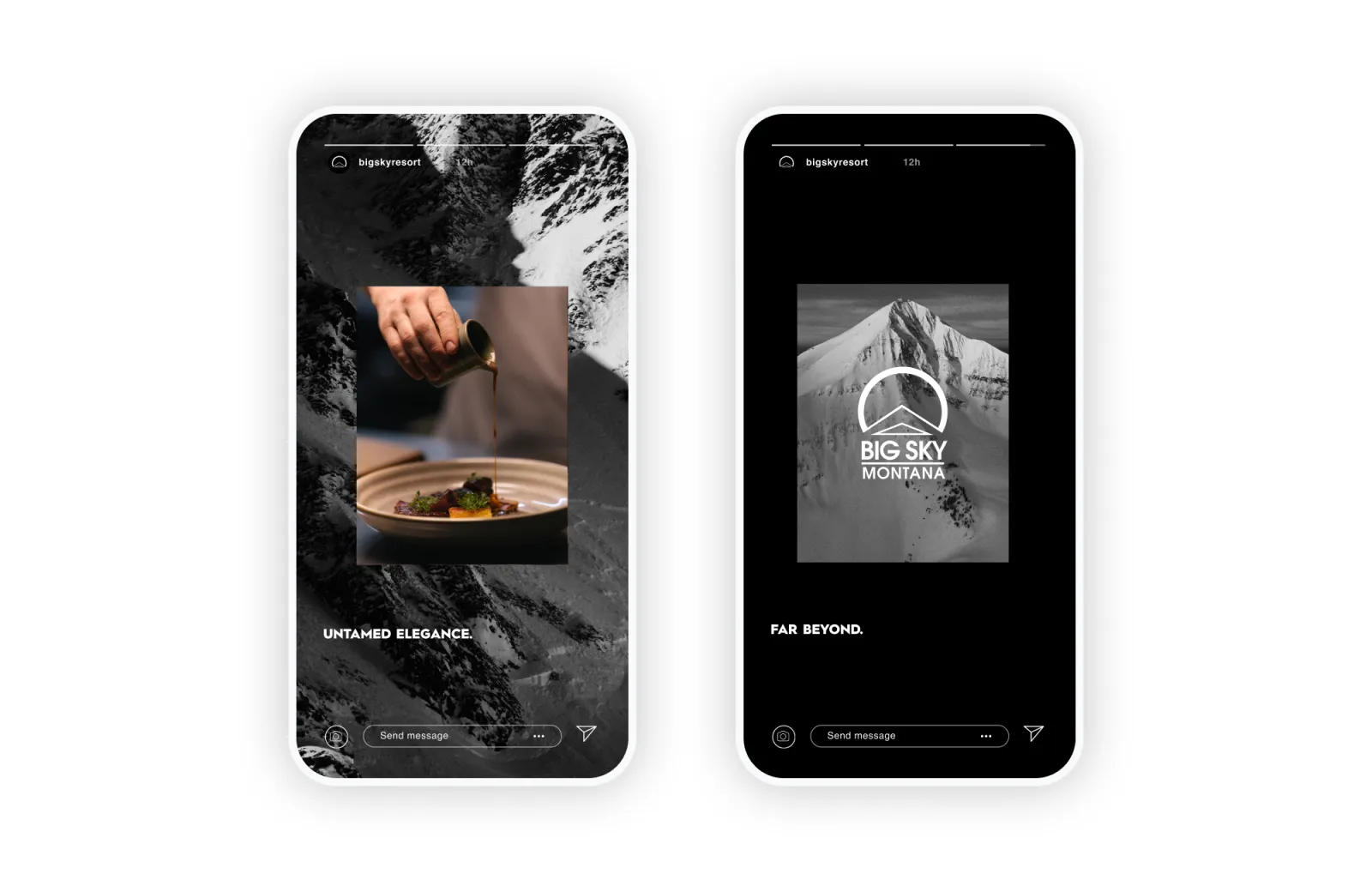 Chef garnishing dish; mountain graphic with "Explore" text.