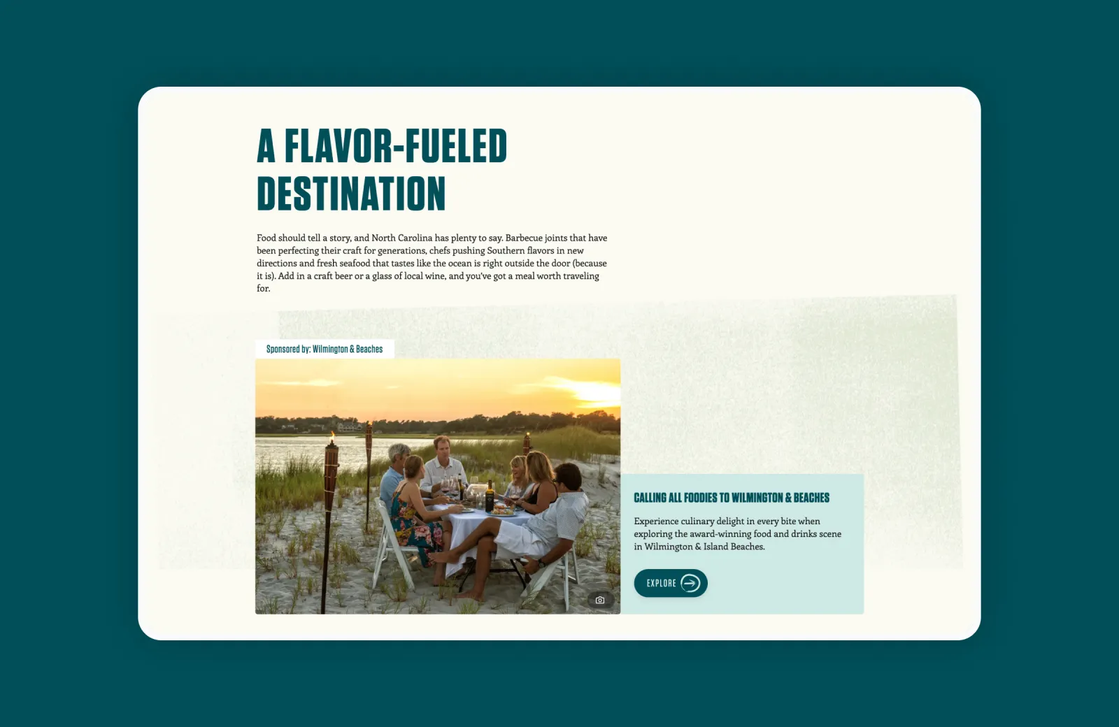 Outdoor dining by a lake at sunset, people seated around a table.