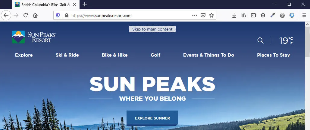 Sun Peaks Resort website screenshot
