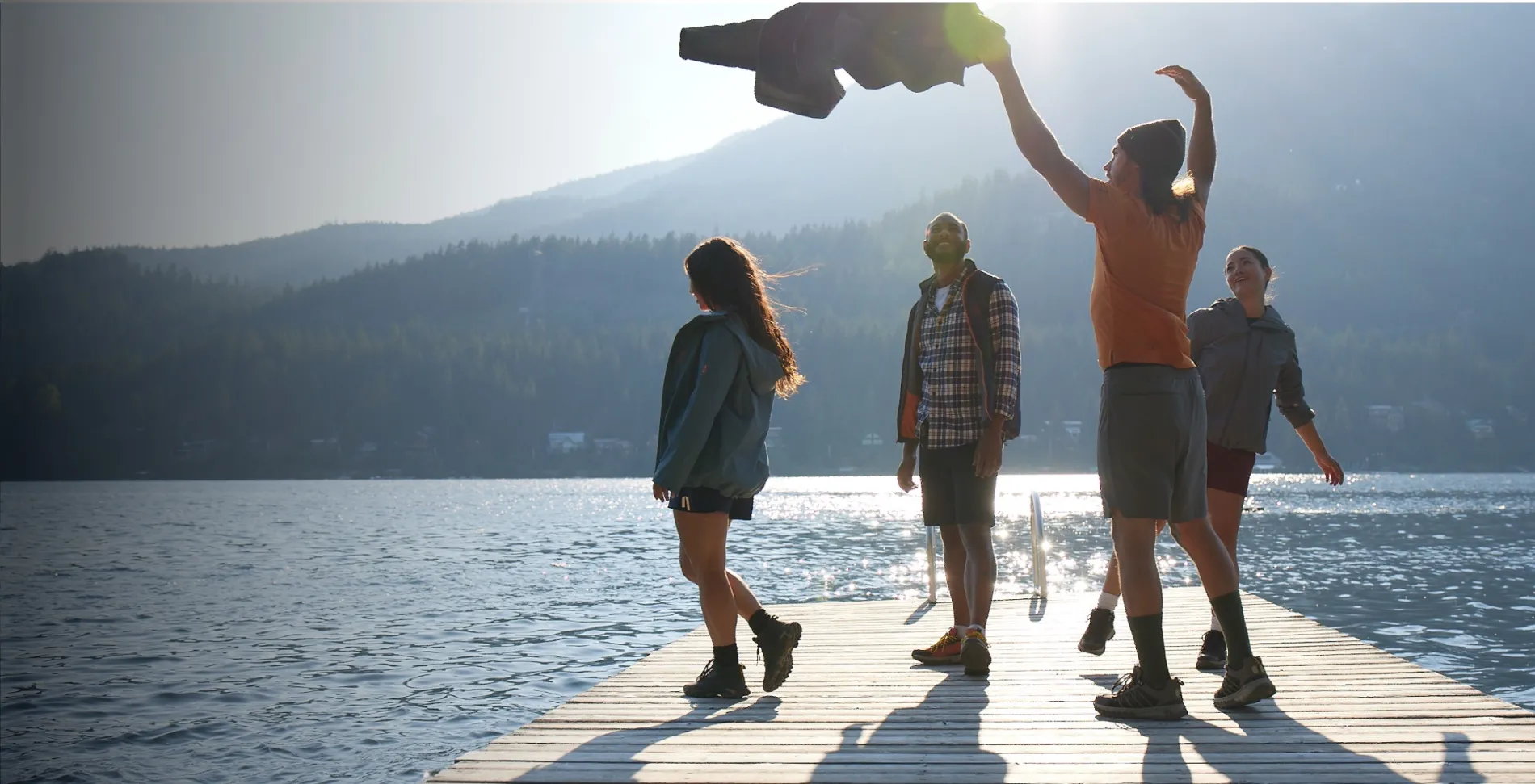 Friends standing on a dock