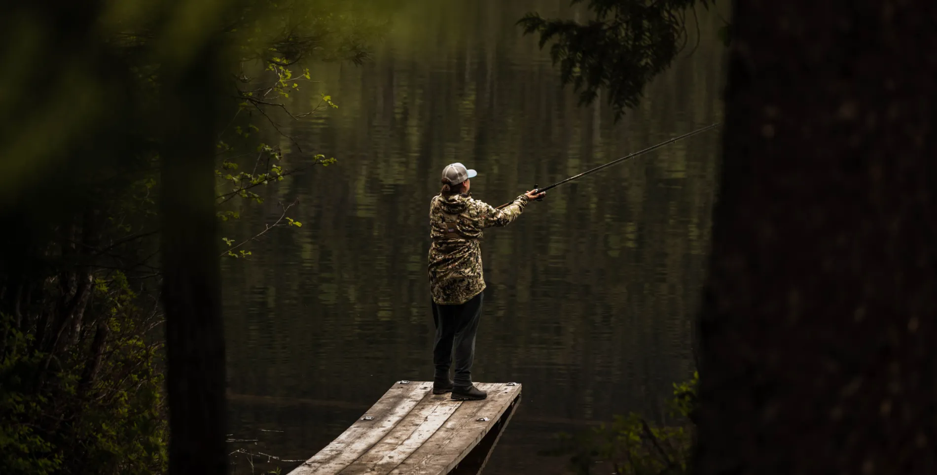 A person fishing in a lake