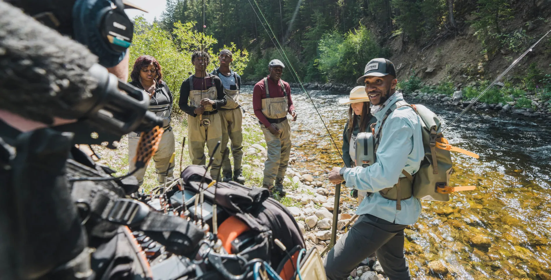 Influencer being interviewed in the outdoors